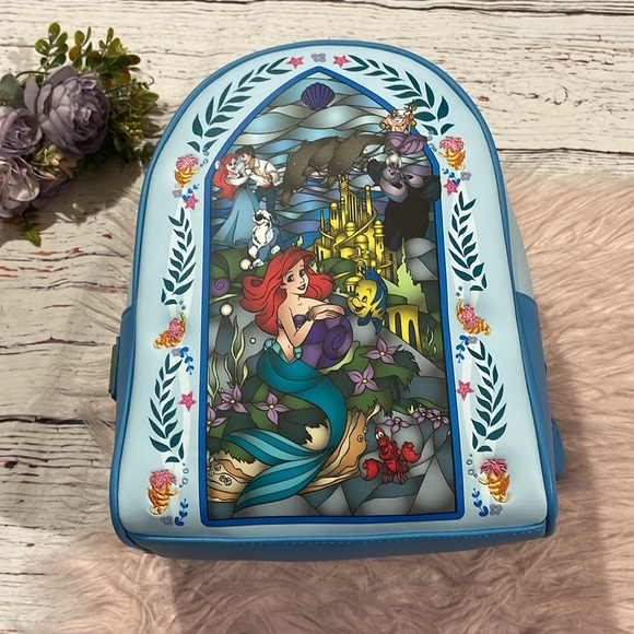 NWT Loungefly Little Mermaid Disney Stained Glass Mini Backpack - Picture 2 of 12
